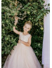 Peach Pink Sequin Tulle V Back Flower Girl Dress